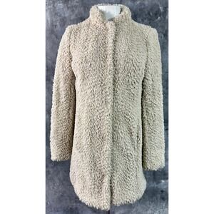 Kenneth Cole Women's Fuzzy Teddy Bear High Collar Snap Close Coat sz S (15747)